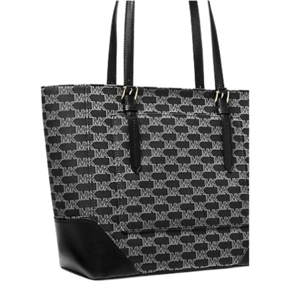 Michael Kors Aria Large Signature Logo Jacquard Tote Bag Black Multi NWT $298 - Picture 1 of 16